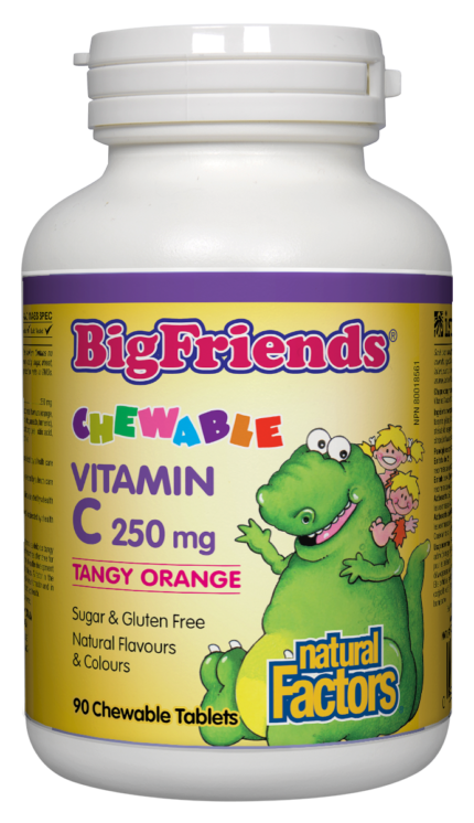 Natural Factors ВИТАМИН С  Big Friends® (портокал) ЗА ДЕЦА 250 mg  Big Friends® Jr. Chewable C 90 дъвчащи таблетки